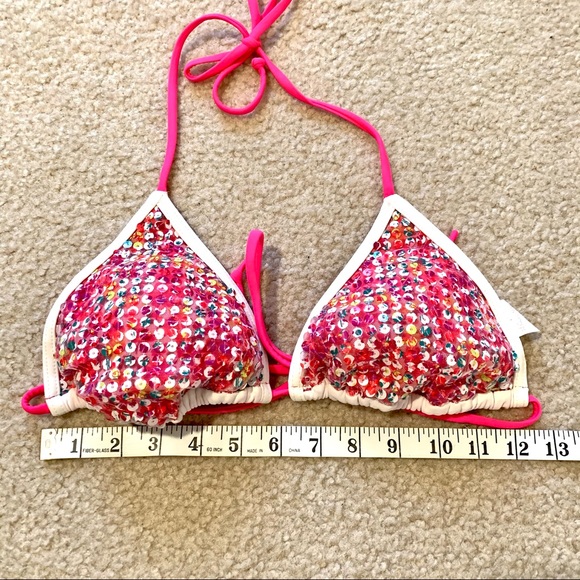 XHILARATION Pink Sequin Triangle Bikini Top—SZ. M - Picture 5 of 12